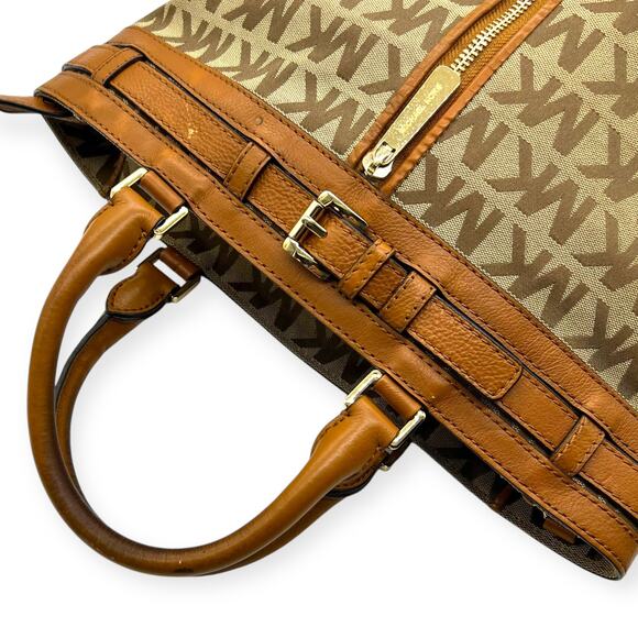 Michael Kors Kingsbury Signature Round Bucket Bag Beige Brown Retired Large - Picture 2 of 15